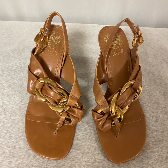 Vince Camuto Leather Heel Sandals with Gold Accents - Size 8 - Picture 6 of 11